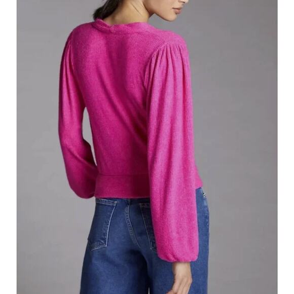NEW Anthropologie Amadi Pink Cozy Comfy Surplice Top - Small - Picture 6 of 9